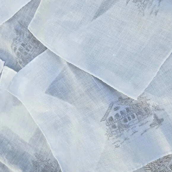 Vintage Micro Embroidery White Linen Hankie Napkin Set Set of 8 - Picture 9 of 12